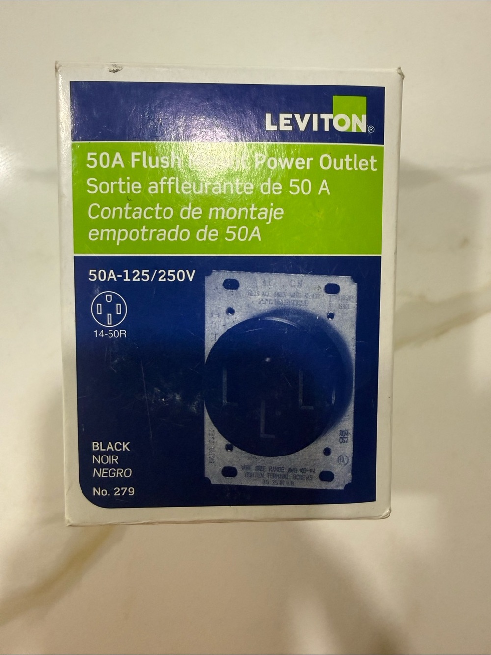Leviton 50A Flush Power Outlet Receptacle - Black